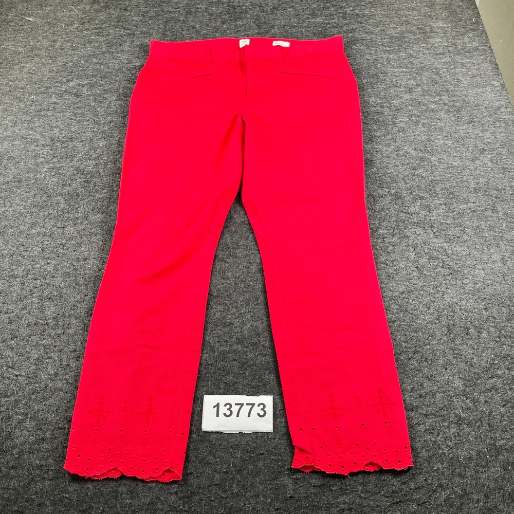 Gap Skinny Ankle Pants Womens 12 Red Stretch Eyelet Scalloped Hem Outdoor